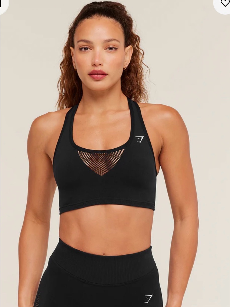 Gymshark Black Mesh-Front Racerback Sports Bra